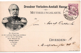 69221 - Deutsches Reich / Privatpost / Hansa Dresden - 1898 - 3Pfg GASoKte "Koenig Albert" HANSA DRESDEN - Private & Lokale Post