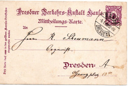 69222 - Deutsches Reich / Privatpost / Hansa Dresden - 1898 - 3Pfg GAKte HANSA DRESDEN - Private & Local Mails