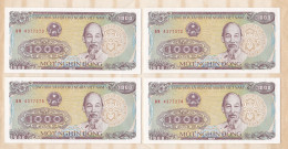 Vietnam 4 Billets 1000 Dong 1988 , Numéro Qui Se Suive BM 4377372, BM 4377373, BM 4377374, BM 4377375, UNC - Vietnam