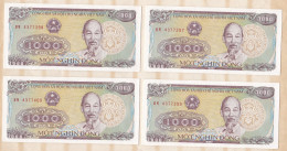 Vietnam 4 Billets 1000 Dong 1988 , Numéro Qui Se Suive BM 4377397, BM 4377398, BM 4377399, BM 4377400, UNC - Viêt-Nam