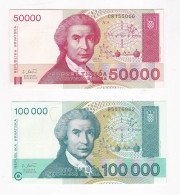 Croatie 2 Billets Neufs De 50000 Et 100000 Dinara 1993 , UNC  - Kroatien