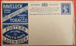 Entier Postal De Victoria - Australie (1895) Publicité Thème Tabac Bière - Vinos Y Alcoholes