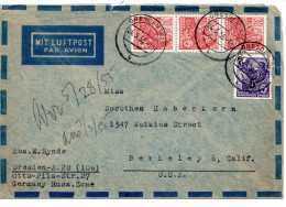 69242 - DDR - 1955 -  3@30Pfg Fuenfjahrplan MiF DRESDEN -> Berkeley, CA (USA) - Lettres & Documents