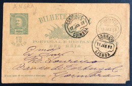 Portugal / ANGRA, Entier Carte Pour COIMBRA 12.1.1898, Via Lisboa - (N184) - Angra