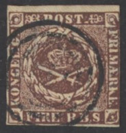 Denmark Sc# 2 Used 1851 4rs Brown Royal Emblem - Oblitérés