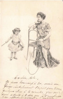 Illustrateur - Petite Fille Qui Joue Au Cerceau Avec Sa Maman Assise Sur Une Chaise - Carte Postale Ancienne - Non Classificati