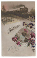 Train à Vapeur, Jeune Femme En Médaillon, Fleurs:" Souvenirs D'Anvers" - Souvenir De...