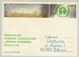Polen / Polska 1977, Ganzsachen-Karte Tychy Philatelistische Olympiade Katowice, Industriegebiet - Usines & Industries
