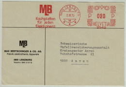 Schweiz / Helvetia 1970, Brief Freistempel / EMA / Bertschinger Lenzburg - Aarau, Elektroherd, Haushaltgeräte - Usines & Industries