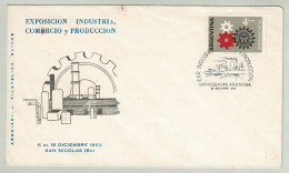 Argentinien / Argentina 1963, FDC Exposicion Industria Comercio Produccion San Nicolas, Zahnräder / Rouages / Gears - Usines & Industries