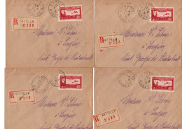 LOT DE 4 LETTRES RECOMMANDEES -AFFRANCHIES POSTE AERIENNE N°5 - OBLITEREES CAD SARTILLY MANCHE -ANNEE 1931 - 1927-1959 Oblitérés