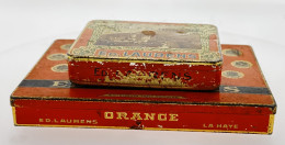 2x Ancienne Boite à Cigarettes Vide En Métal. Ed. LAURENS. Prince De Monaco + Le Khédive Orange. Lot De 2 Boites. - Contenitori Di Tabacco (vuoti)