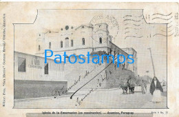 212269 PARAGUAY ASUNCION IGLESIA DE LA ENCARACION EN CONSTRUCCION SPOTTED CIRCULATED TO ARGENTINA POSTAL POSTCARD - Paraguay