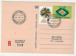 Amérique // Nations Unies // Office De Genève // Entier Postal Recommandé Pour Lausanne - Storia Postale