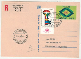 Amérique // Nations Unies // Office De Genève // Entier Postal Recommandé Pour Lausanne - Brieven En Documenten