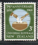 NEW ZEALAND NUOVA ZELANDA 1968 UNIVERSAL SUFFRAGE HUMAN RIGHTS 3p USED USATO OBLITERE' - Used Stamps