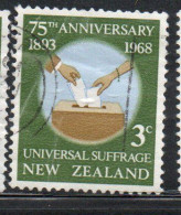 NEW ZEALAND NUOVA ZELANDA 1968 UNIVERSAL SUFFRAGE HUMAN RIGHTS 3p USED USATO OBLITERE' - Oblitérés