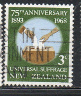 NEW ZEALAND NUOVA ZELANDA 1968 UNIVERSAL SUFFRAGE HUMAN RIGHTS 3p USED USATO OBLITERE' - Usati