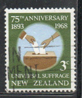 NEW ZEALAND NUOVA ZELANDA 1968 UNIVERSAL SUFFRAGE HUMAN RIGHTS 3p USED USATO OBLITERE' - Oblitérés