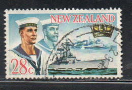 NEW ZEALAND NUOVA ZELANDA 1968 ARMED SERVICES SAILORS OF TWO ERAS INSIGNE AND BATTLESHIPS 28p USED USATO OBLITERE' - Oblitérés