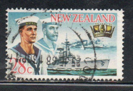 NEW ZEALAND NUOVA ZELANDA 1968 ARMED SERVICES SAILORS OF TWO ERAS INSIGNE AND BATTLESHIPS 28p USED USATO OBLITERE' - Gebruikt