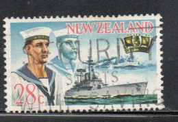 NEW ZEALAND NUOVA ZELANDA 1968 ARMED SERVICES SAILORS OF TWO ERAS INSIGNE AND BATTLESHIPS 28p USED USATO OBLITERE' - Gebruikt