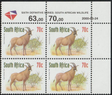 South Africa RSA - 1998 (1997) - Sixth 6th Definitive Redrawn Endangered Fauna - 70c Roan Antelope - Ungebraucht