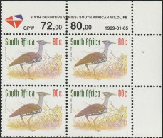 South Africa RSA - 1998 (1997) - Sixth 6th Definitive Redrawn Endangered Fauna - 80c Kori Bustard - Neufs