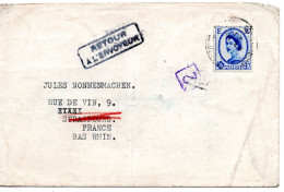 69245 - Grossbritannien - 1957 - 4d Wilding EF A Bf Nach STRASBOURG (Frankreich), Zurueck Als "Strasse Unbekannt" - Cartas & Documentos