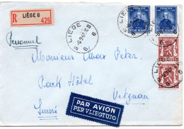 69249 - Belgien - 1947 - 2@3,15F Filmfestival MiF A R-LpBf LIEGE -> VITZNAU (Schweiz) - Lettres & Documents