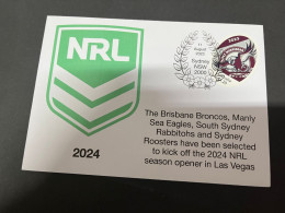 23-8-2023 (3 T 3) Australia - NRL 2024 Season To Begin In Las Vegas (with Manly Sea Eagles Team Stamp) - Lettres & Documents