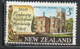 NEW ZEALAND NUOVA ZELANDA 1969 CENTENARY LAW SOCIETY SUPREME COURT BUILDING AUCKLAND 3c USED USATO OBLITERE' - Gebruikt