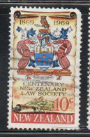 NEW ZEALAND NUOVA ZELANDA 1969 CENTENARY LAW SOCIETY COAT OF ARMS 10c USED USATO OBLITERE' - Oblitérés