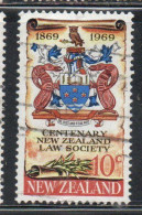 NEW ZEALAND NUOVA ZELANDA 1969 CENTENARY LAW SOCIETY COAT OF ARMS 10c USED USATO OBLITERE' - Oblitérés