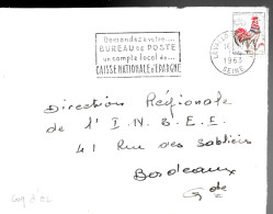 Variété Sur Lettre N° Yvert 1331d Coq D'Or Oblitération Secap Flamme =o Levallois Perret 1-4 1963 - Brieven En Documenten