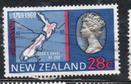 NEW ZEALAND NUOVA ZELANDA 1969 CAPTAIN COOK LANDING CHART QUEEN ELIZABETH II MAP 28c USED USATO OBLITERE' - Oblitérés