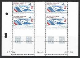 New Caledonia 1976 Concorde First Flight 147 Fr Airmail Coin Date Gutter Block Of 4 MNH - Ongebruikt