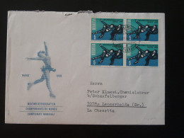 Lettre Cover Bloc De 4 Patinage Artistique Figure Skating Davos Suisse 1966 - Pattinaggio Artistico