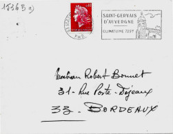 Variété Sur Lettre N° Yvert 1536Ba Rouge, 2 Bandes, Oblitération Flamme Secap O= 63 St Gervais D'Auvergne 2-12 1970 - Storia Postale