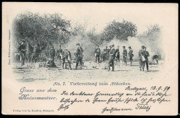 1899 AK GELAUFEN -  GRUSS AUS DEM KAISERMANÖVER Nº. 7 VORBEREITUNG ZUM ABKOCHEN - Manöver