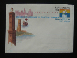 Entier Postal Aerogramme Phare Lighthouse Expo Genova 1992 San Marino (neuf Unused) - Postwaardestukken