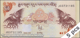 DWN - BHUTAN P.28a - 5 Ngultrum 2006 UNC Various Prefixes DEALERS LOT X 5 - Bhutan