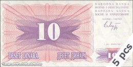 DWN - BOSNIA HERZEGOVINA P.10a - 10 Dinara 1992 UNC Various Prefixes DEALERS LOT X 5 - Bosnie-Herzegovine