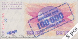DWN - BOSNIA HERZEGOVINA P.34b - 100000 100.000 Dinara 1992 UNC Various Prefixes DEALERS LOT X 5 - Bosnie-Herzegovine