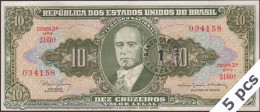 DWN - BRAZIL P.183b - 1/10 Centavo/Cruzeiros ND (1965-1967) AXF Various Prefixes DEALERS LOT X 5 - Brésil