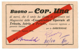 1 CORONA BUONO COOPERATIVE OPERAIE DI TRIESTE ISTRIA FRIULI AGOSTO 1914 BB+ - Otros & Sin Clasificación