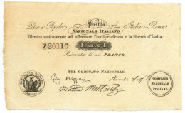 1 FRANCO PRESTITO NAZIONALE ITALIANO MAZZINI 1852 SUP - Sonstige & Ohne Zuordnung