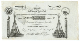 5 FRANCHI PRESTITO NAZIONALE ITALIANO MAZZINI LONDRA 1852 SUP- - Altri & Non Classificati