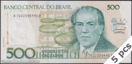 DWN - BRAZIL P.212d - 500 Cruzados ND (1988-1989) UNC Various Prefixes DEALERS LOT X 5 - Brésil