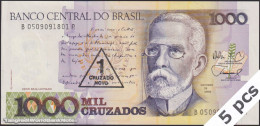 DWN - BRAZIL P.216b - 1/1000 1/1.000 Cruzado Novo/Cruzados ND (1988-1989) UNC Various Prefixes DEALERS LOT X 5 - Brésil